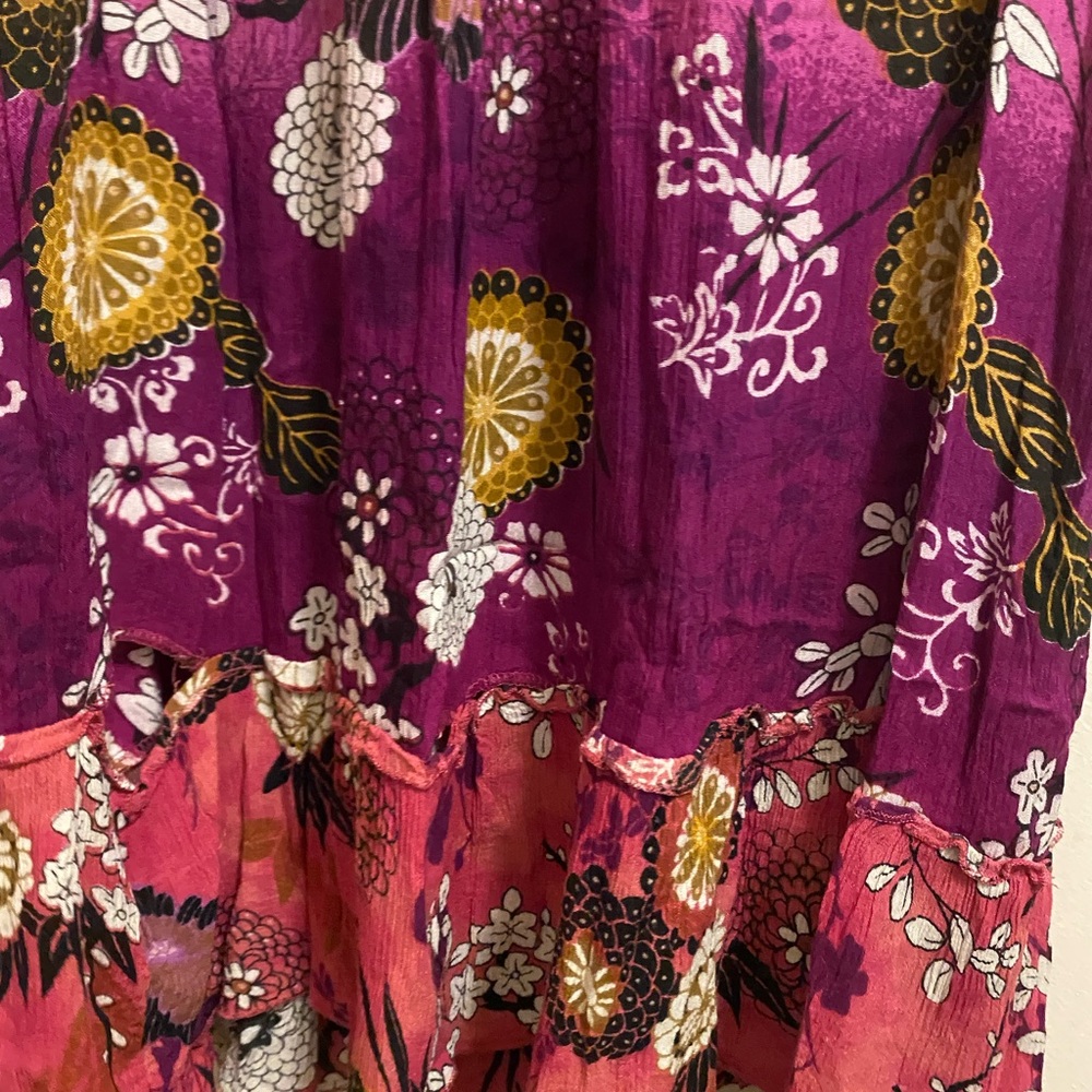 Forbidden Womens Pink Floral Dress L Large Boho Artsy Festival Beach Bohemian - Picture 4 of 6